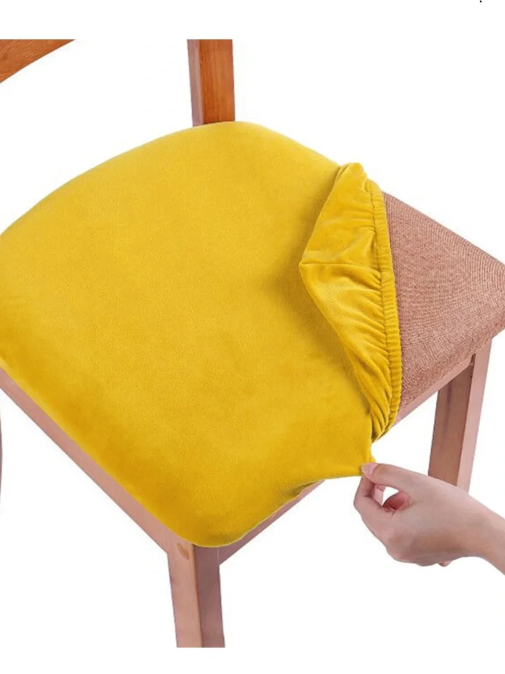 Dining Room Velvet Seat Covers - Mustard Yellow (4-pack)